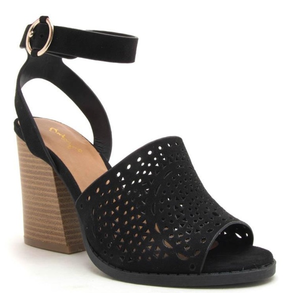 Shoes - Black Perforated Wood Sandals